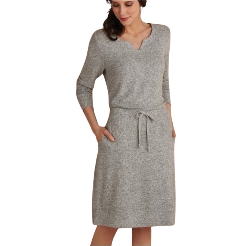Soft Surroundings Easy Living Dress Grey Drawstring Waist Pockets Size Small